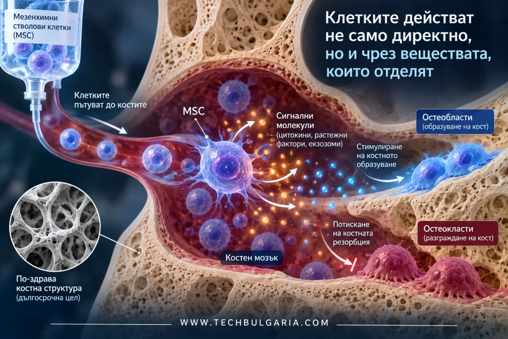 Мезенхимни стромални клетки в костния мозък и сигналните молекули, чрез които могат да влияят върху образуването и разграждането на костната тъкан.